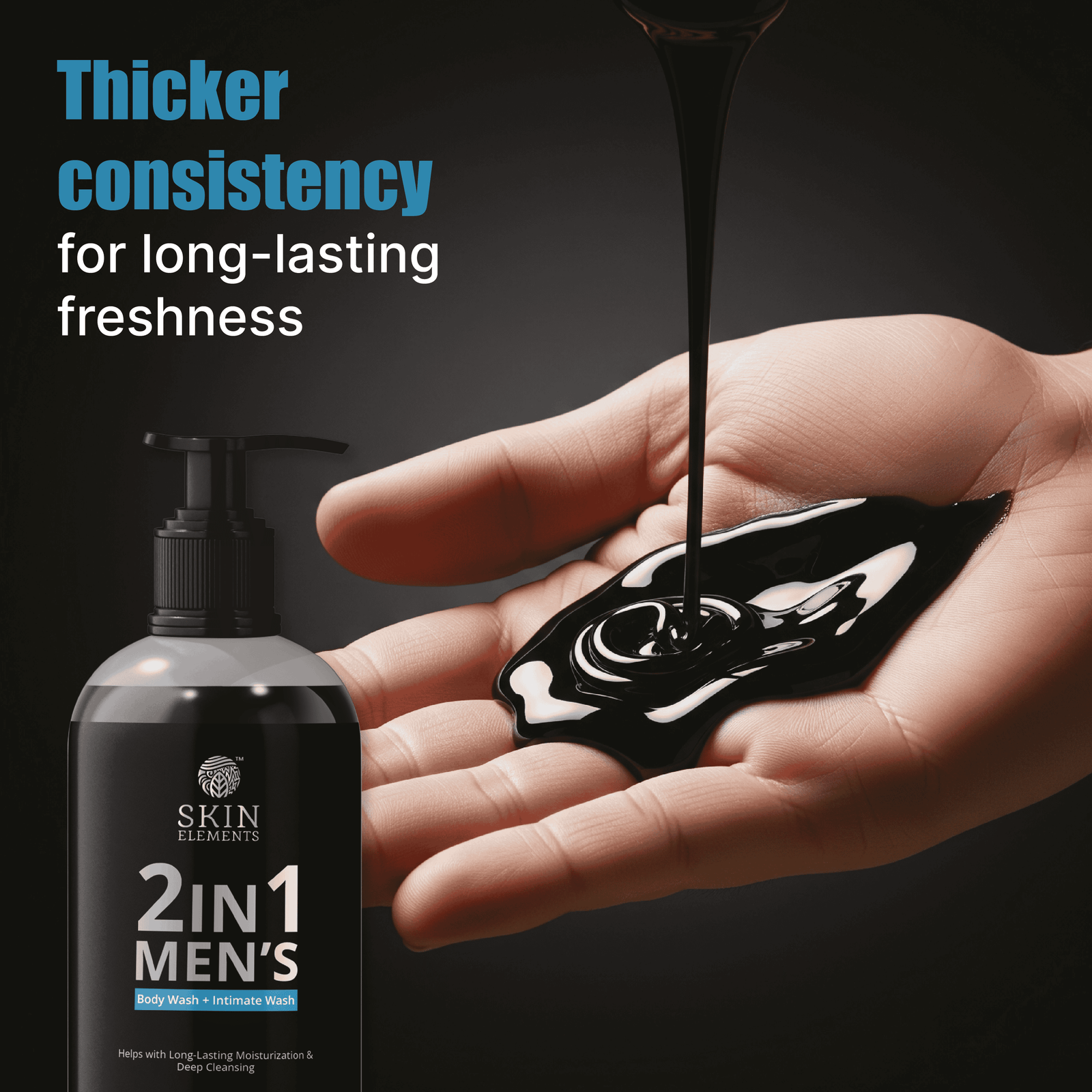 Skin Elements 2-in-1 Body & Intimate Wash for Men | Daily Refreshing Cleanser with Natural Goodness of charcoal & Neem extracts | Thicker Consistency | Long Lasting Freshness | pH Balanced Gentle Body Wash | 500 ml