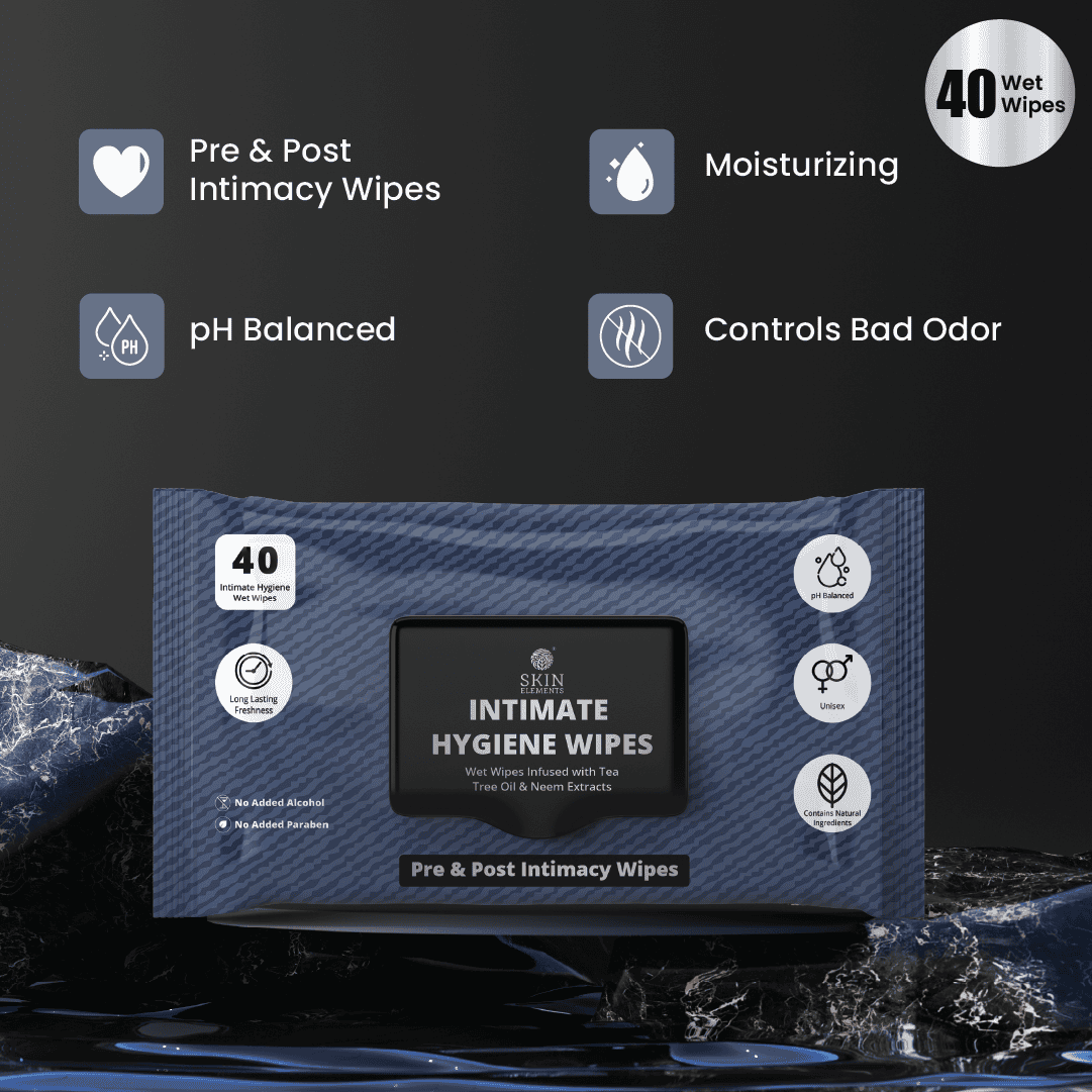 Skin Elements Intimate Hygiene Wet Wipes | Unisex | pH balanced Wet Wipes | Tea Tree Oil & Neem Extracts | 40 Intimate Hygiene Wet Wipes | For Pre and Post Intimacy |