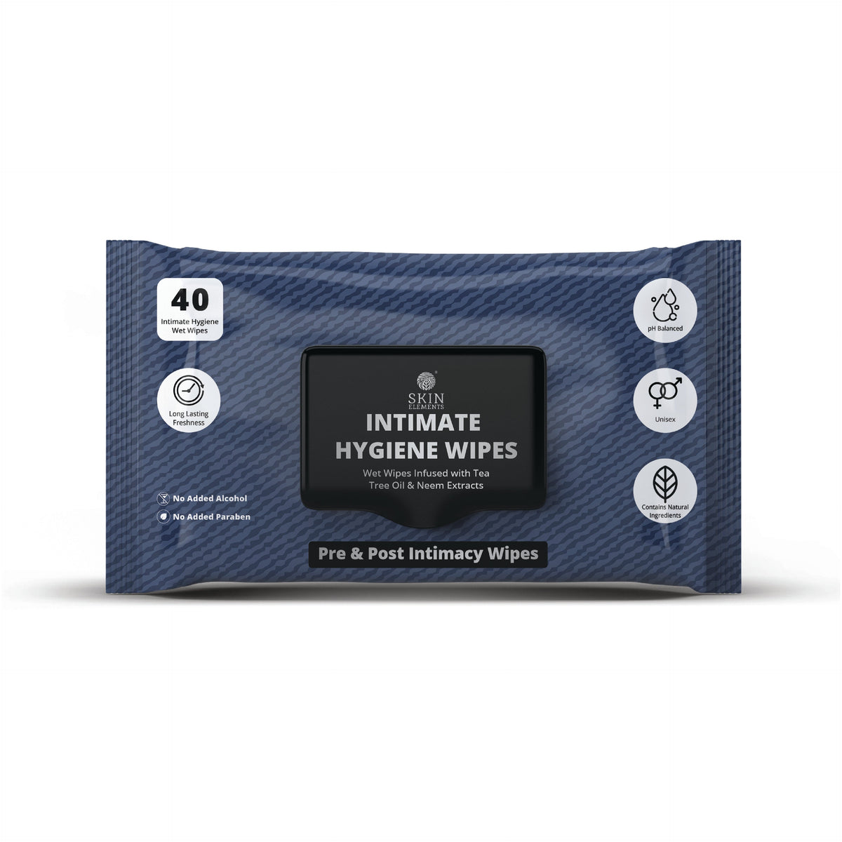 Skin Elements Intimate Hygiene Wet Wipes | Unisex | pH balanced Wet Wipes | Tea Tree Oil &amp; Neem Extracts | 40 Intimate Hygiene Wet Wipes | For Pre and Post Intimacy |