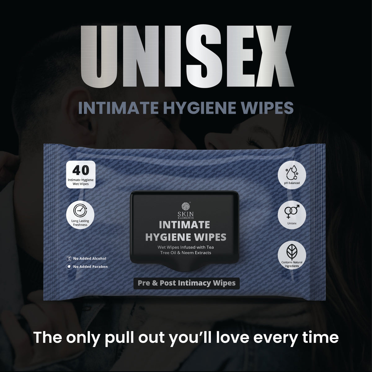 Skin Elements Intimate Hygiene Wet Wipes | Unisex | pH balanced Wet Wipes | Tea Tree Oil & Neem Extracts | 40 Intimate Hygiene Wet Wipes | For Pre and Post Intimacy |